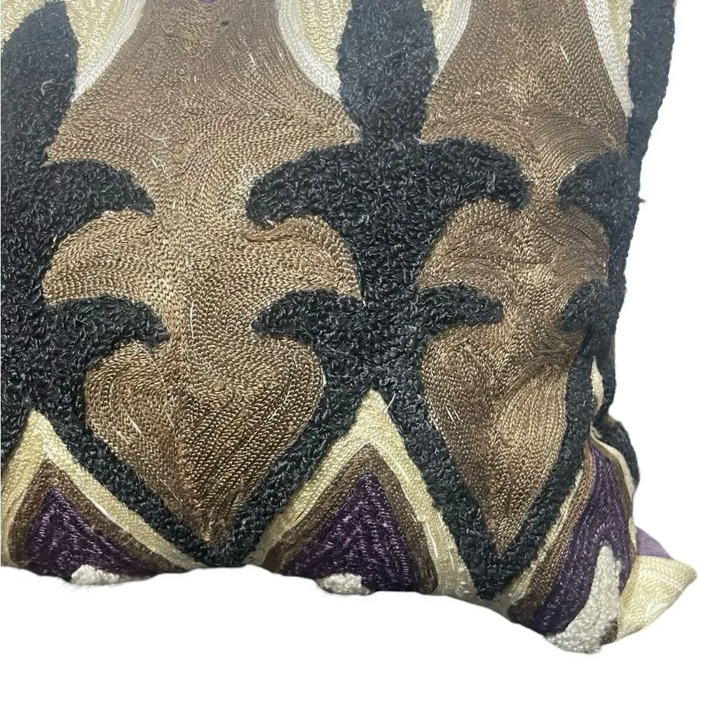 Ornate Brown and Black Accent Pillow with Symmetrical Motifs